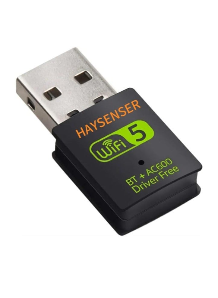 Haysenser 600Mbps Dual Band WiFi 5 + Bluetooth 5.0 USB Adapter, Plug & Play for PC and Laptop - Image 1